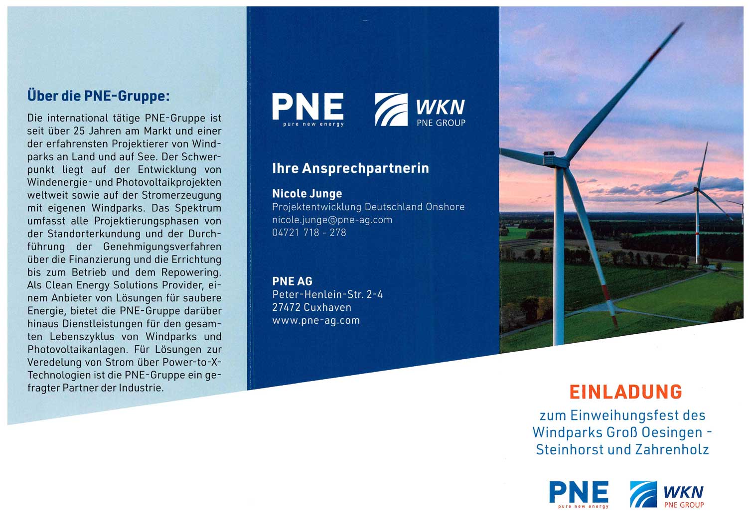 Einladung zum Einweihungsfest des Windparks Groß Oesingen – Steinhorst und Zahrenholz