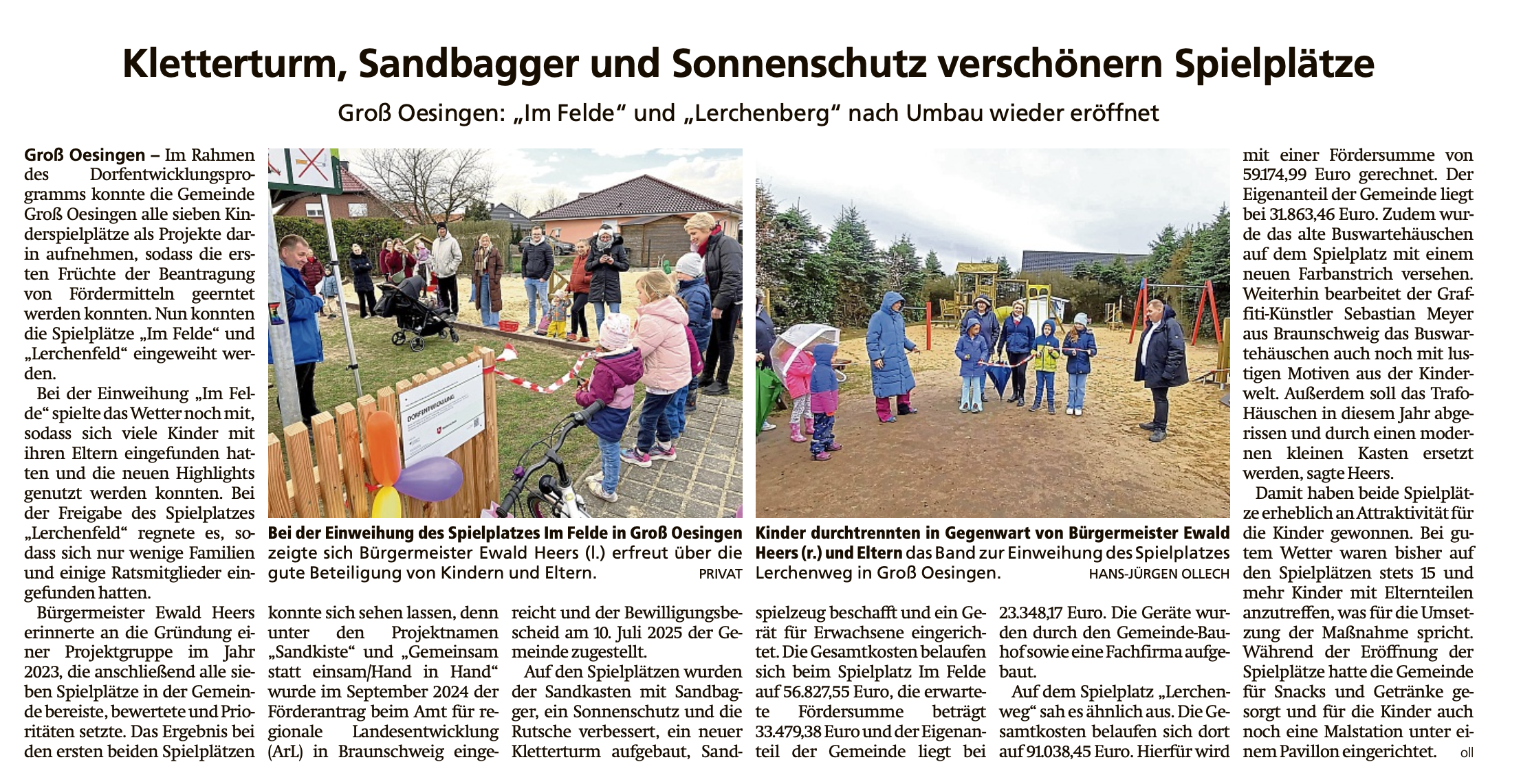 Neueröffnung der Spielplätze „Lerchenweg“ und „Im Felde“